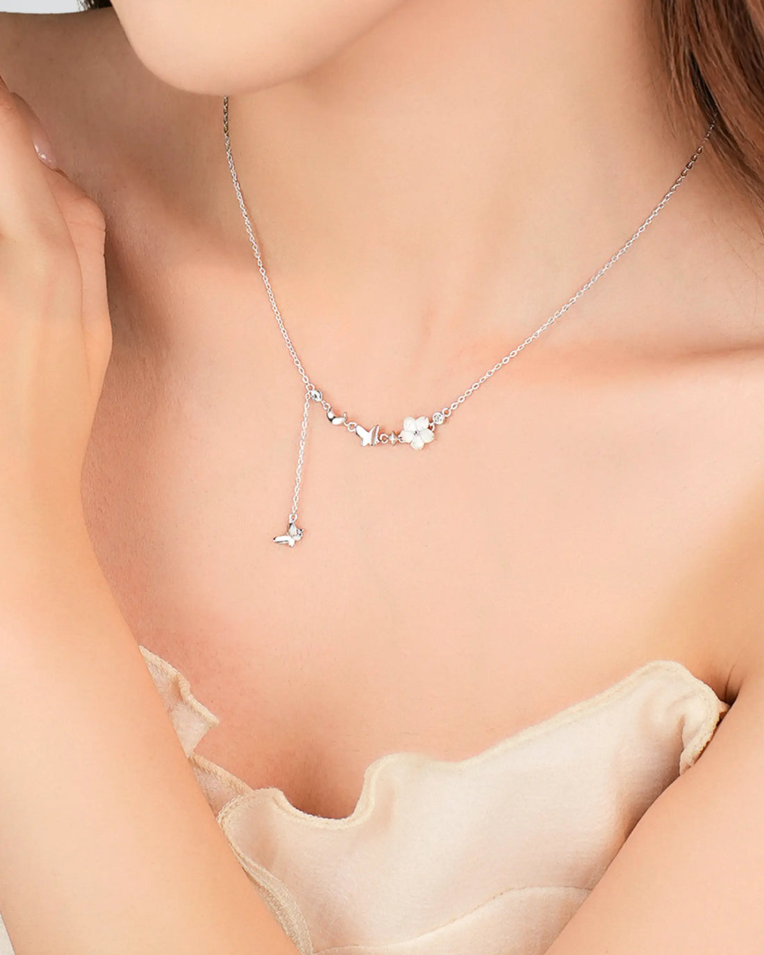 Born To Blossom Necklace - Silver Necklace by BLINGLANE