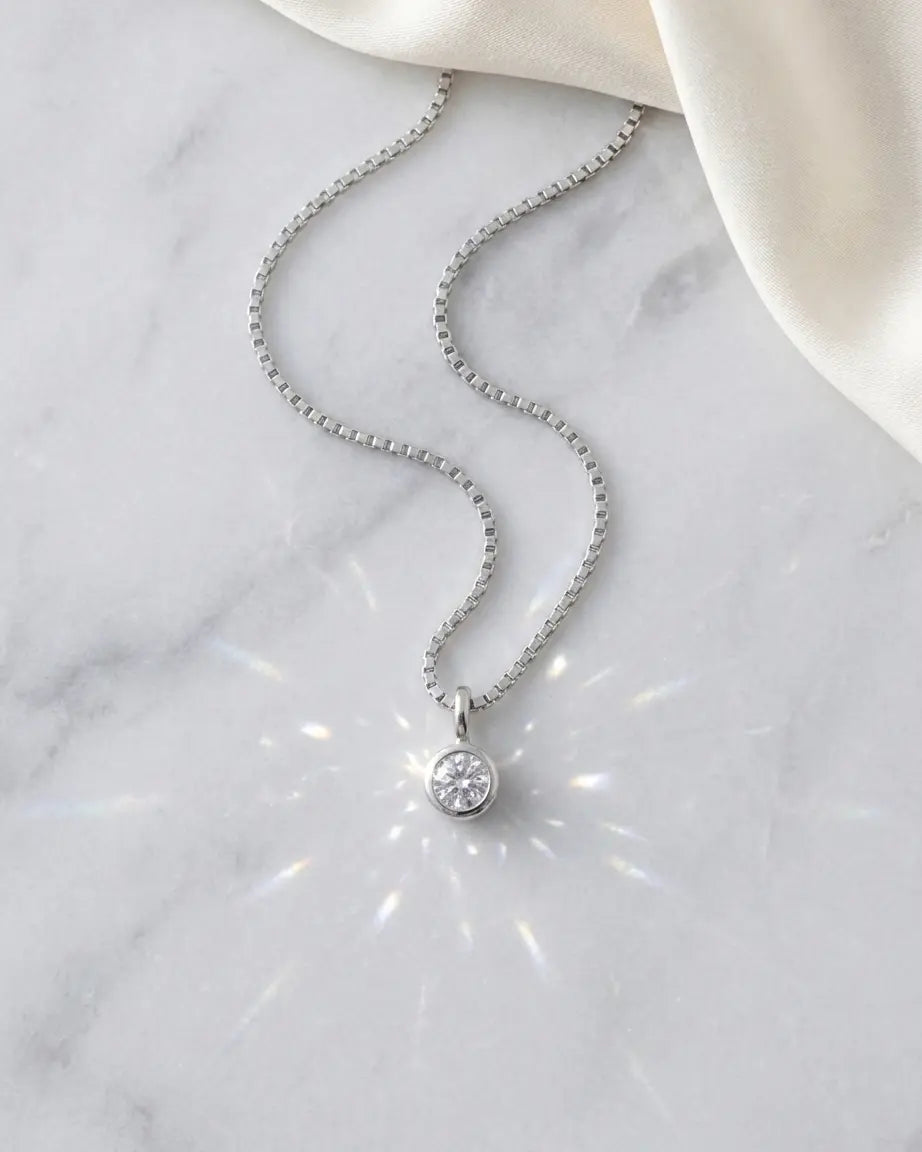 Classic Solitaire Necklace - Silver Necklace by BLINGLANE
