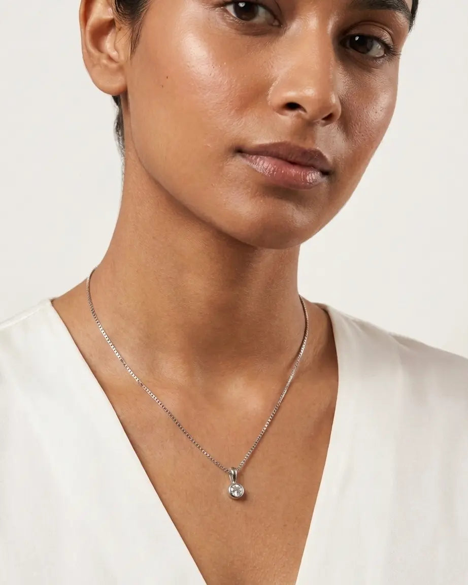 Classic Solitaire Necklace - Silver Necklace by BLINGLANE