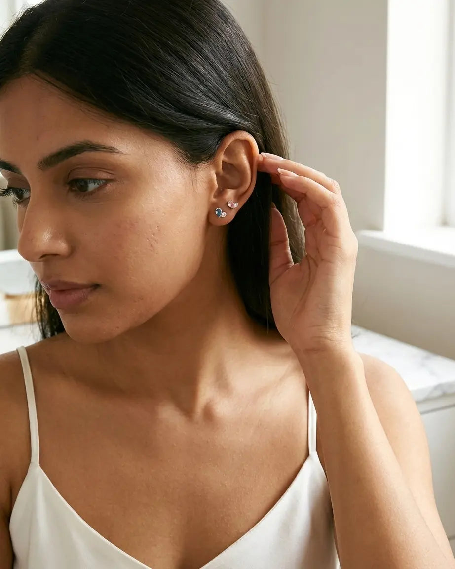 Cutesy Love Studs - Silver Earrings by BLINGLANE