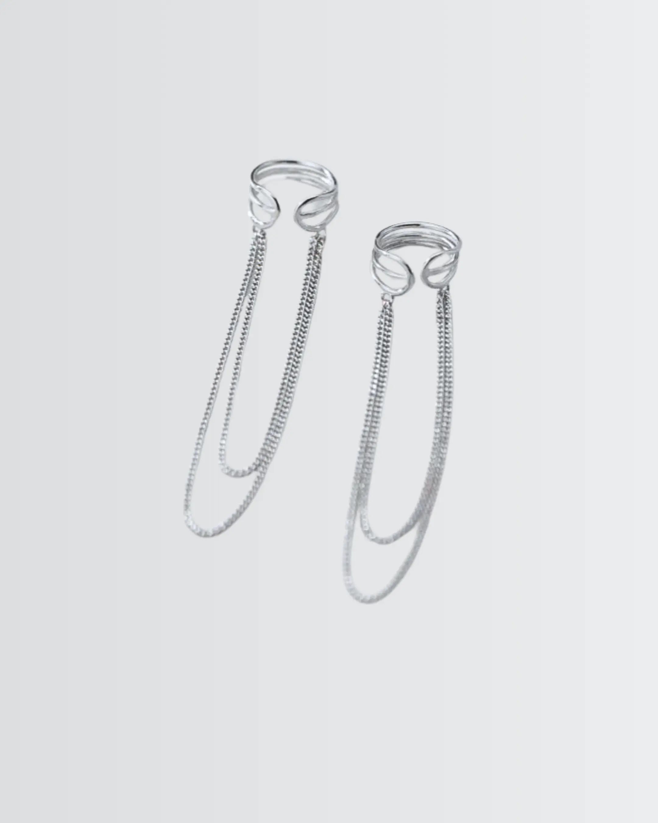 Gleam Chain Cuff Earrings - Silver Earrings by BLINGLANE