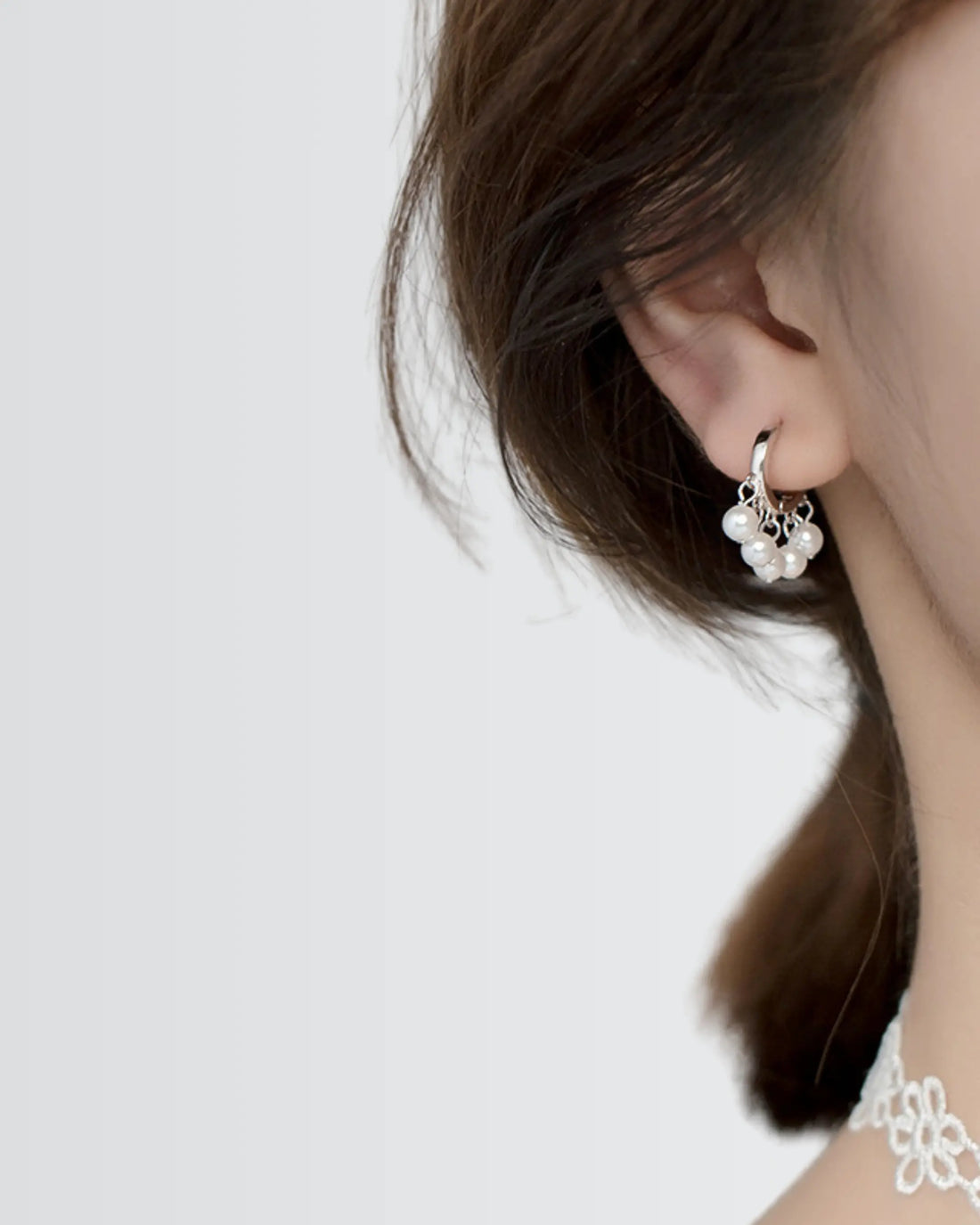 Gleaming Grace Pearl Hoops - Silver Earrings by BLINGLANE