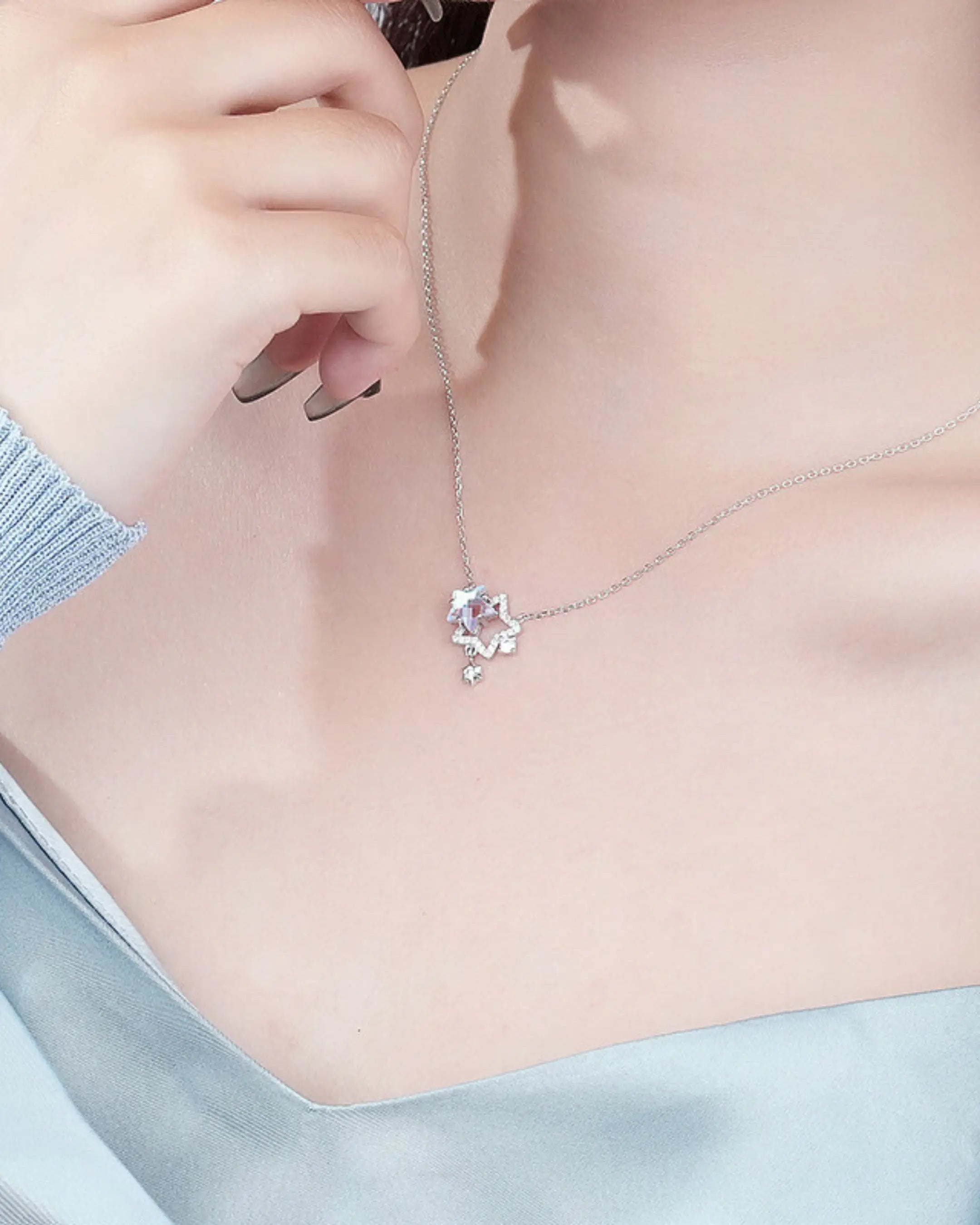 Linear Light Star Necklace - Silver Necklace by BLINGLANE