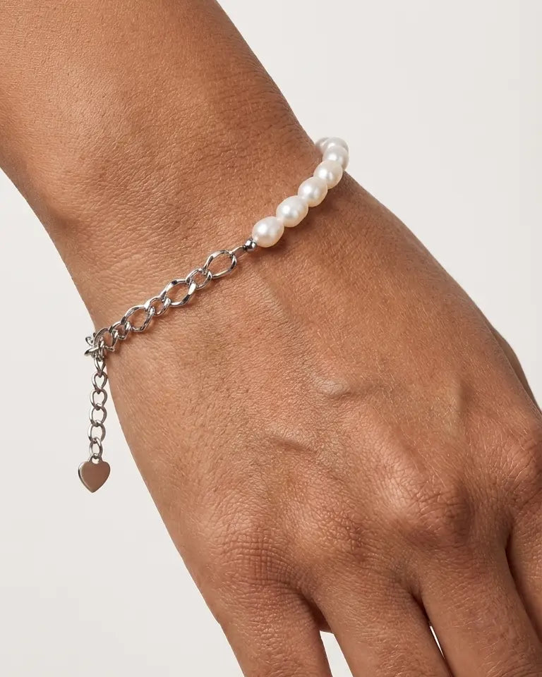 Lustre Links Pearl Bracelet - Silver Bracelet by BLINGLANE