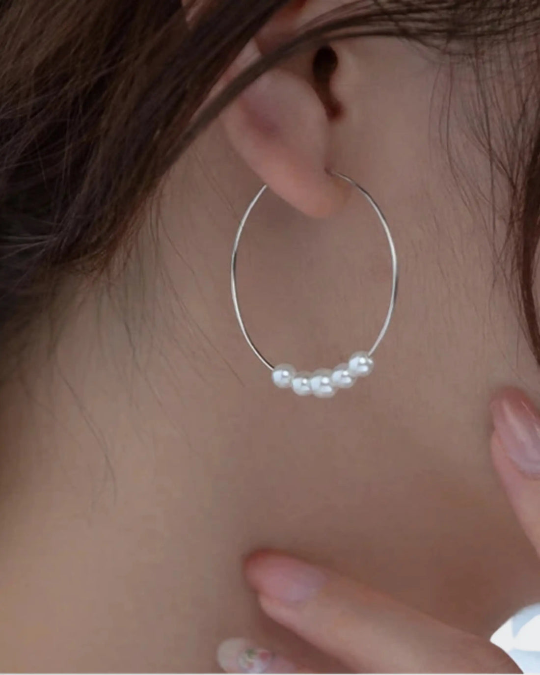 Minimal Pearl Hoops - Silver Earrings by BLINGLANE