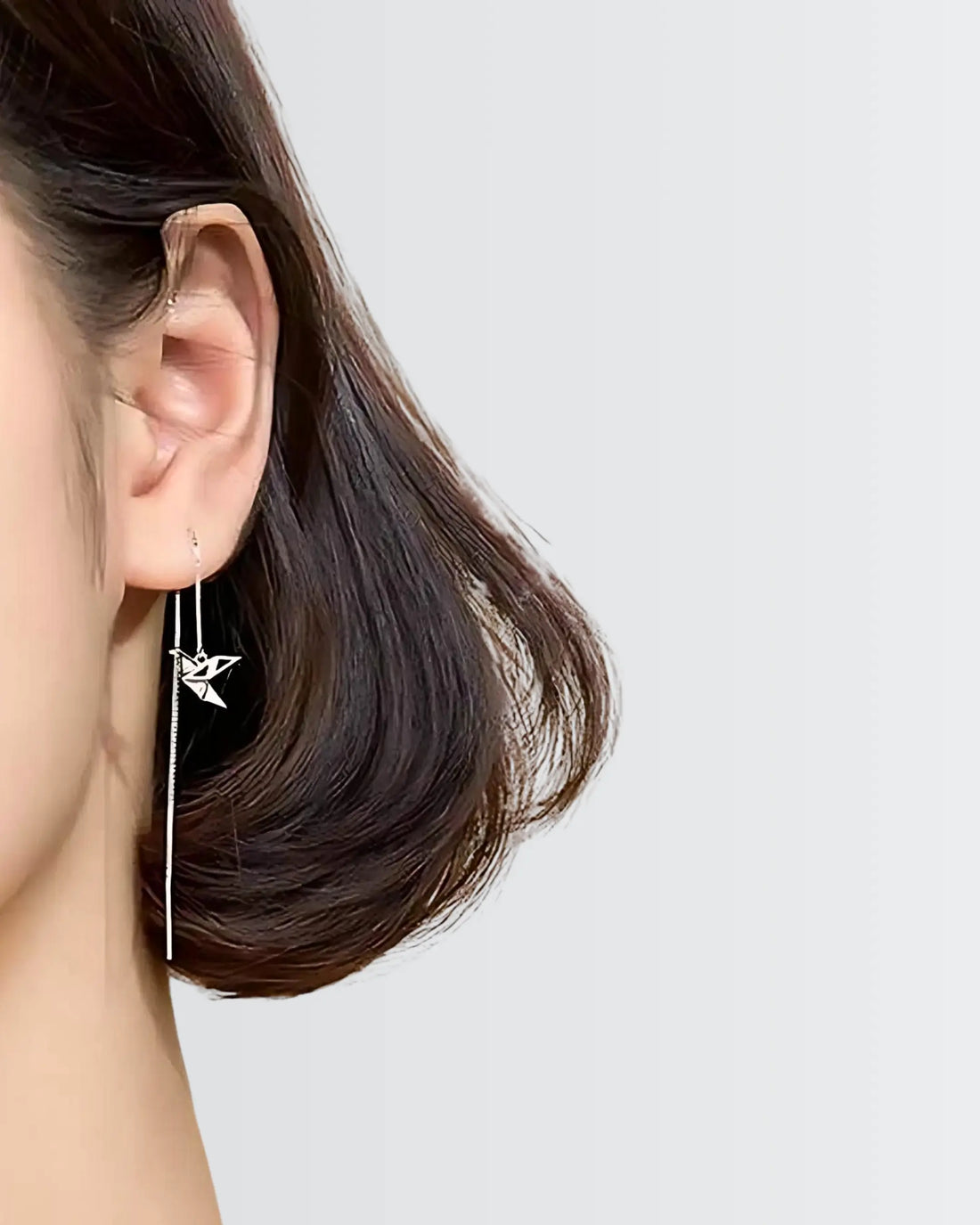 Origami Bird Chain Earrings - Silver Earrings by BLINGLANE
