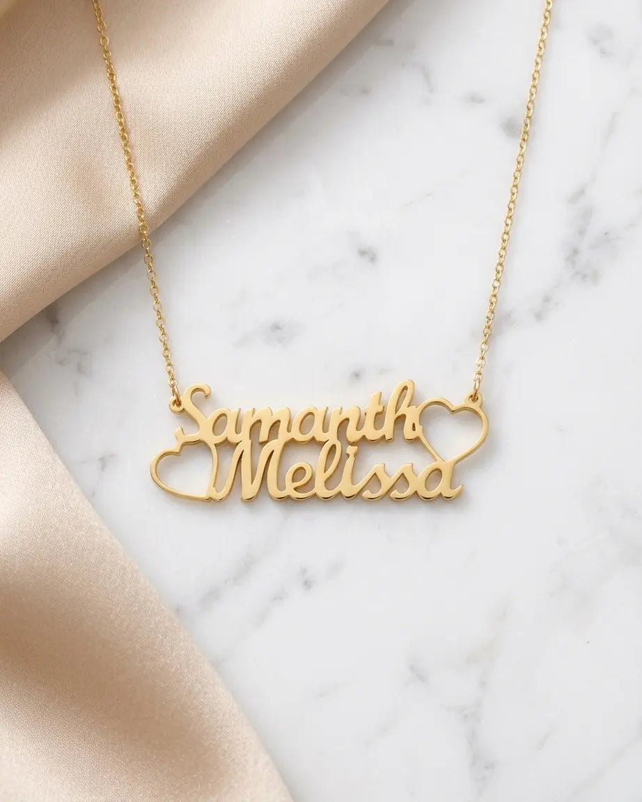 Personalize Couple Names & Hearts Necklace - Fashion Necklace by BLINGLANE
