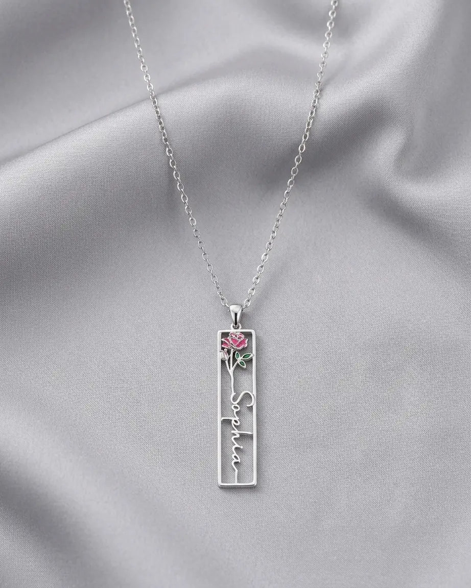 Personalize Your Name & Birth Flower Oblong Necklace-Tailor - Fashion Necklace by BLINGLANE