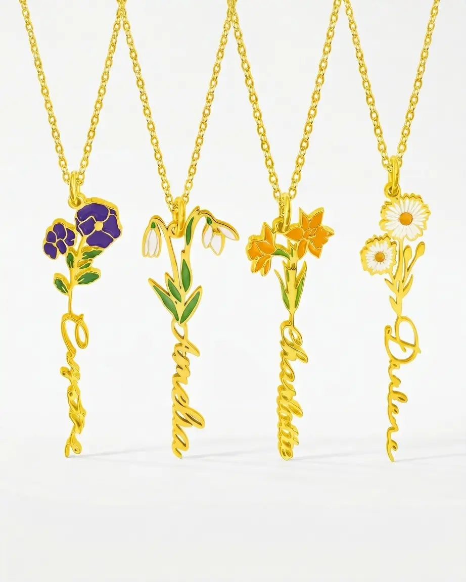 Personalize Your Name & Enamel Birth Flower Necklace-Tailor - Fashion Necklace by BLINGLANE
