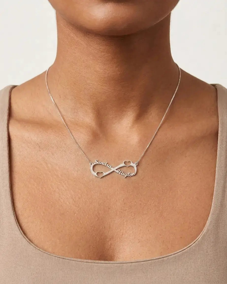 Personalize Your Names Infinity Heart Necklace - Silver Necklace by BLINGLANE