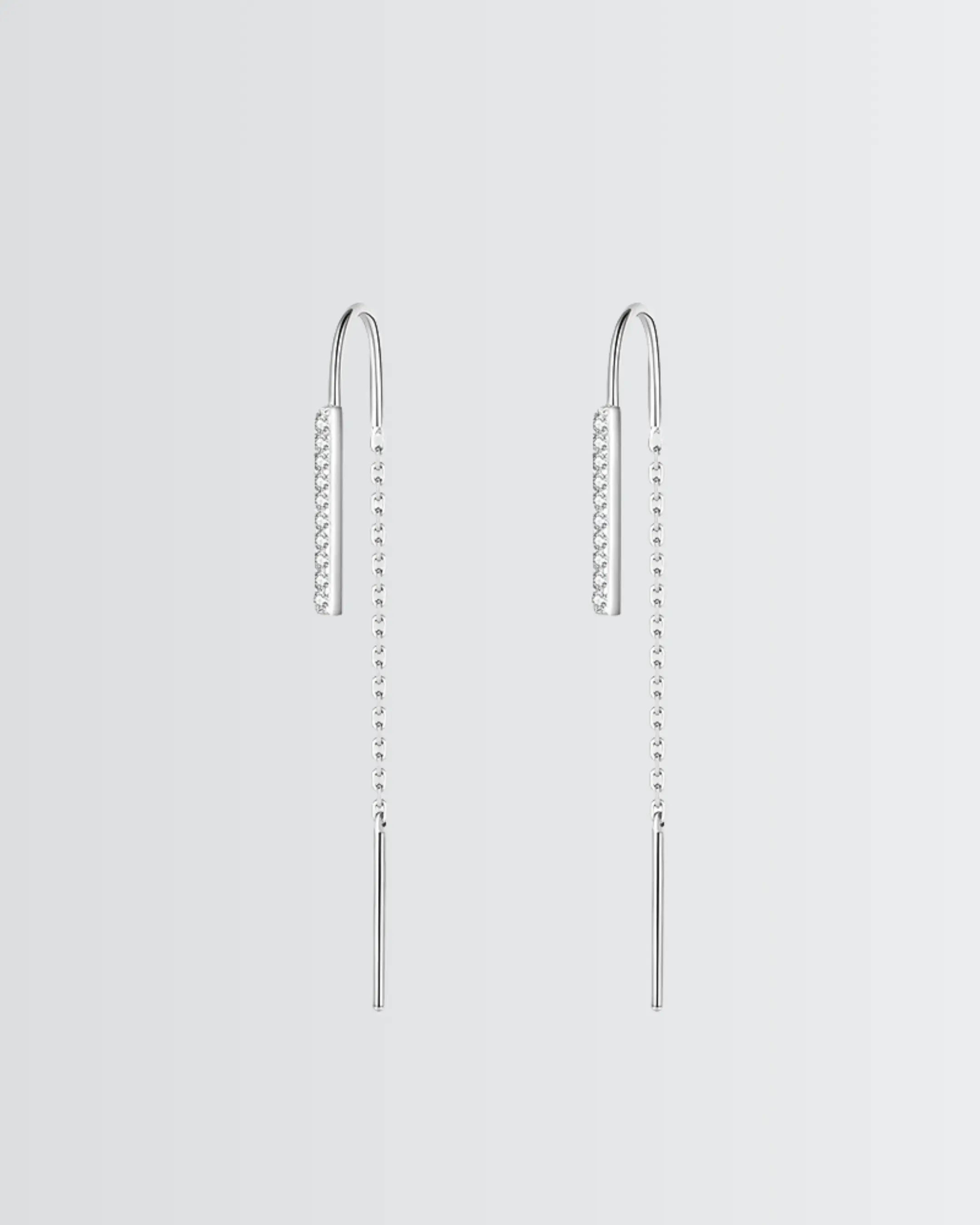 Sleek Bar Threader Earrings - Silver Earrings by BLINGLANE