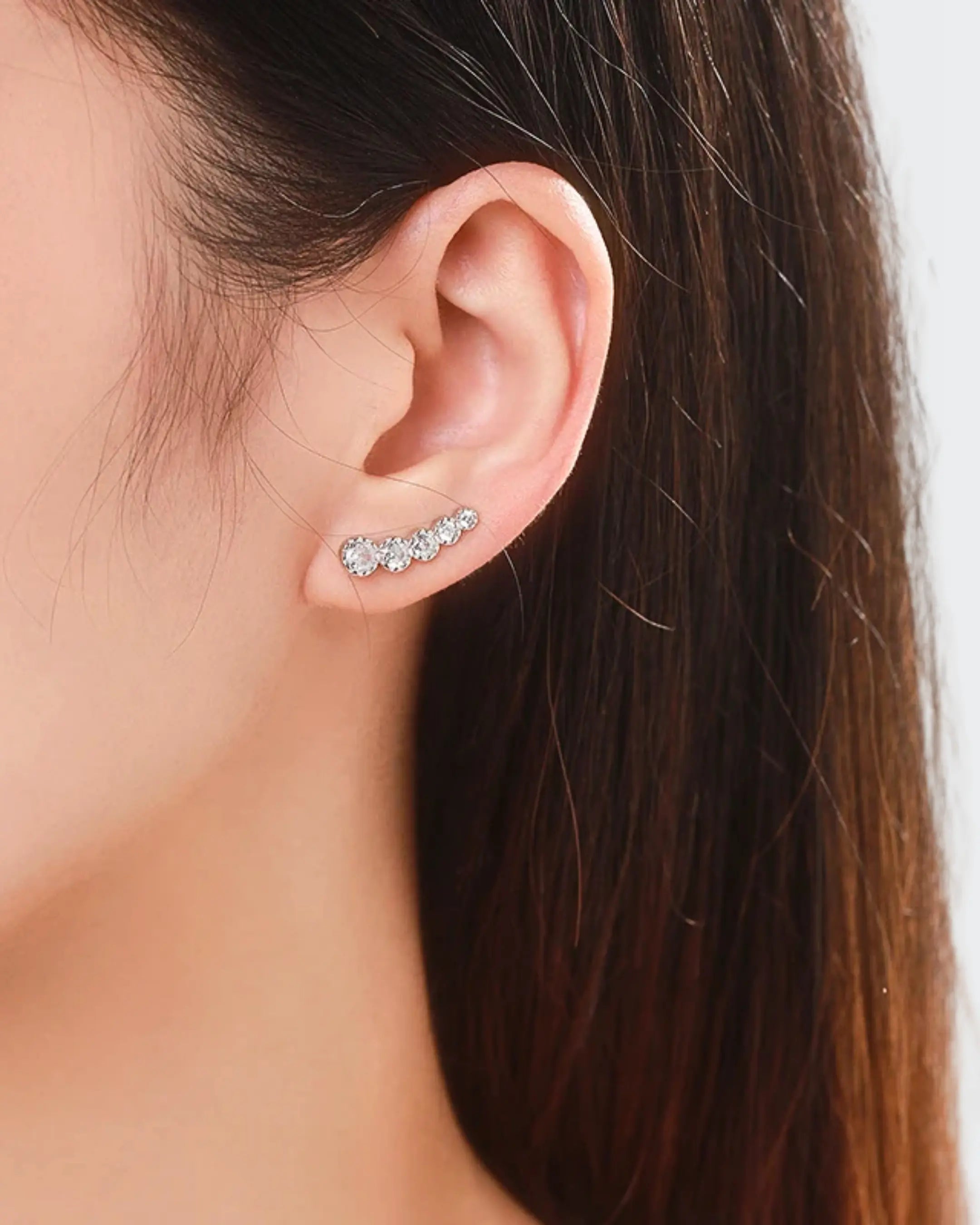 Solitaire Sweep Ear Climbers - Silver Earrings by BLINGLANE