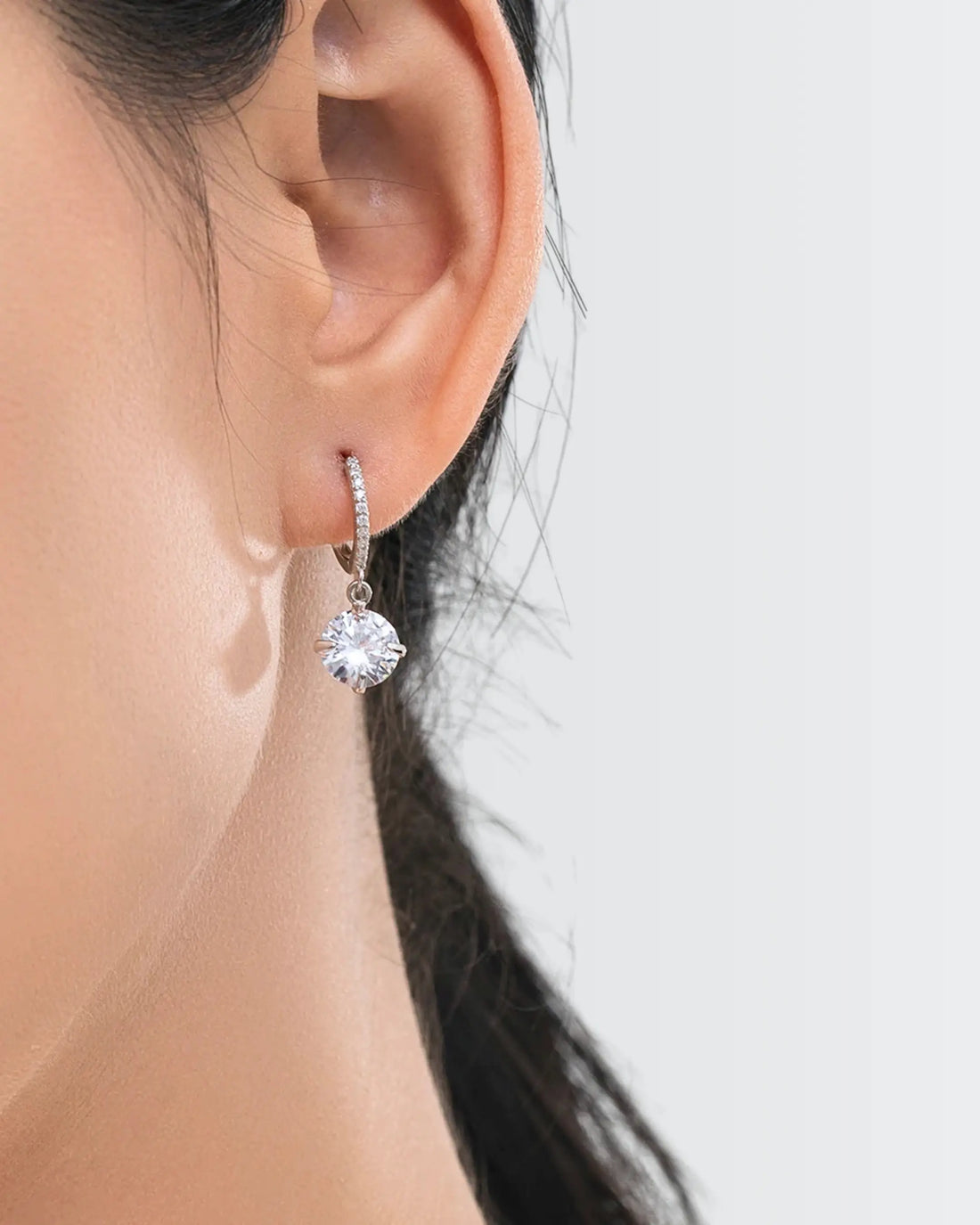 Sparkling Solitaire Minimal Hoops - Silver Earrings by BLINGLANE