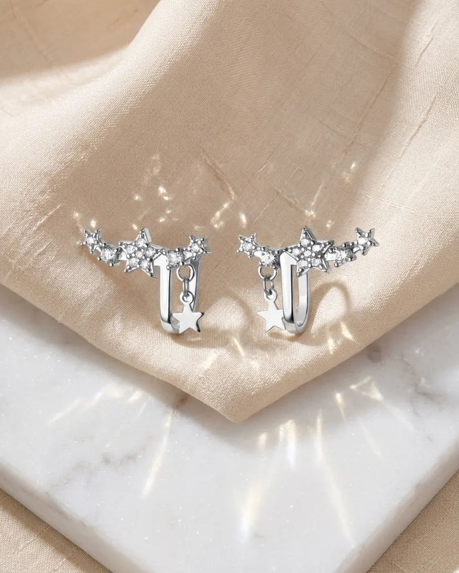 Starlit Curve Ear Cuffs - Silver Earrings by BLINGLANE
