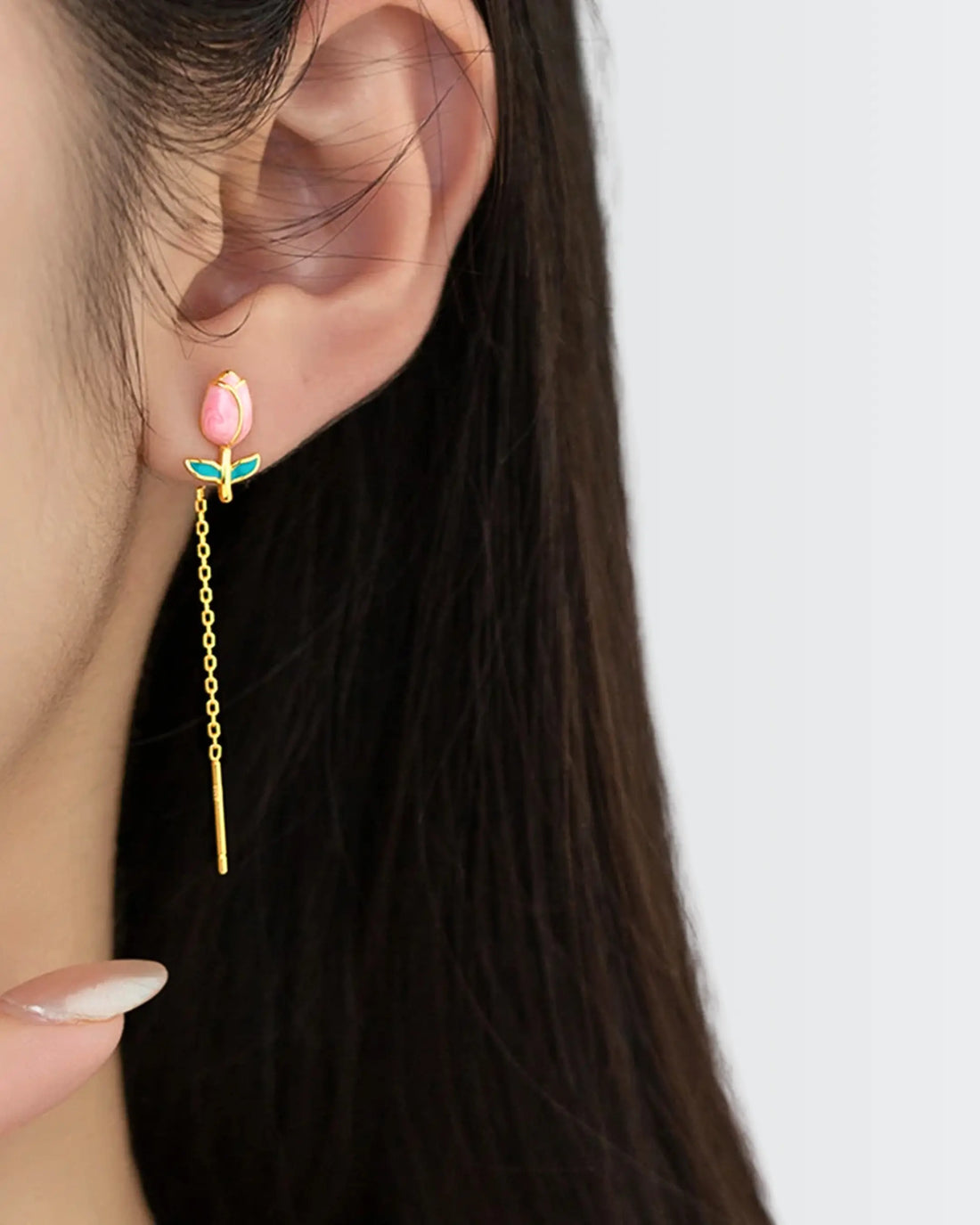 Tulip Reimagined Chain Earrings - Silver Earrings by BLINGLANE