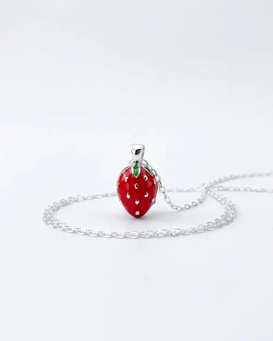 Yummy Strawberry Minimal Necklace - Silver Necklace by BLINGLANE
