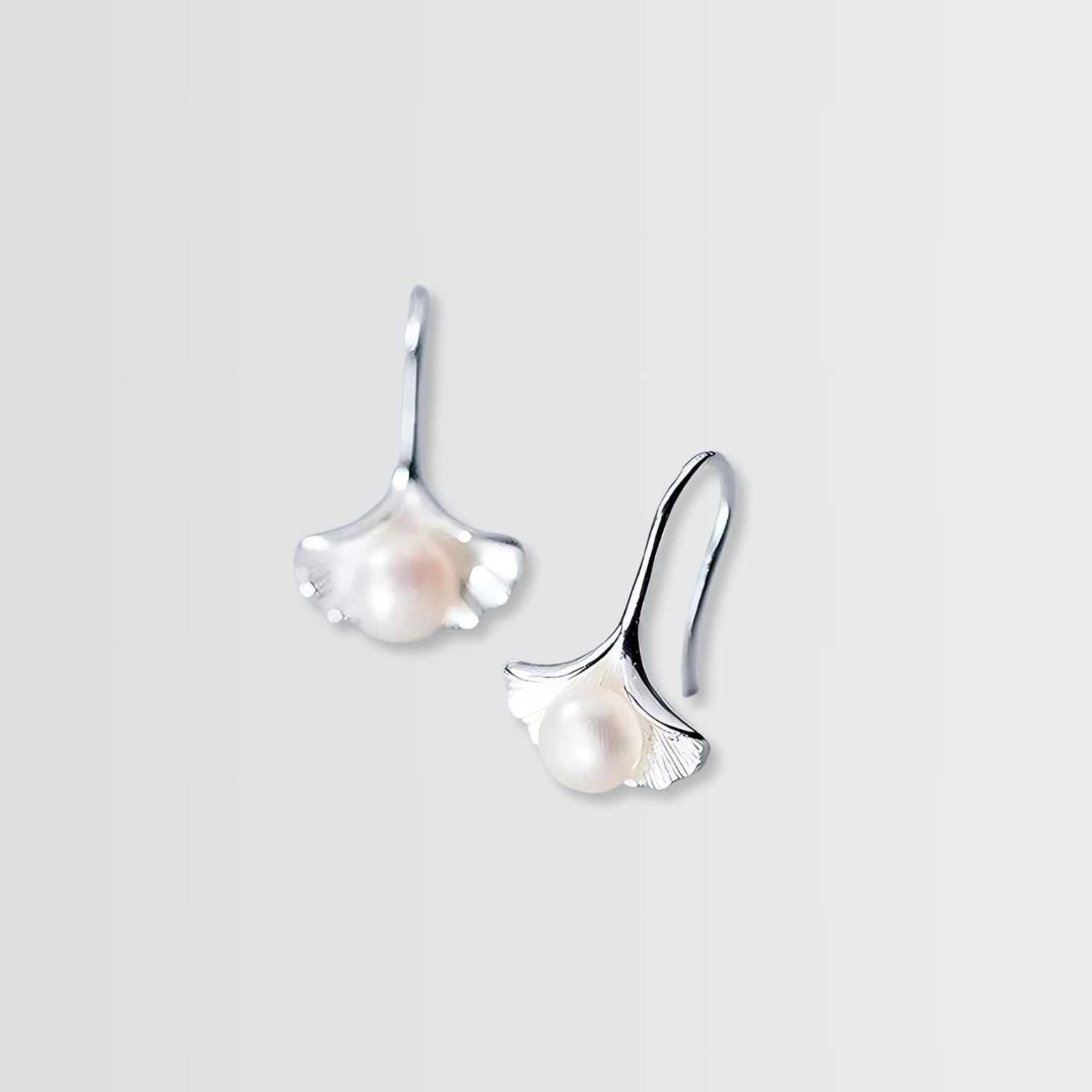 Textured Leaf Pearl Earrings