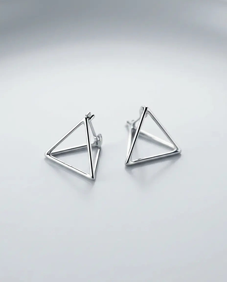 3D Triangular Minimal Studs -  Silver Earrings by BLINGLANE