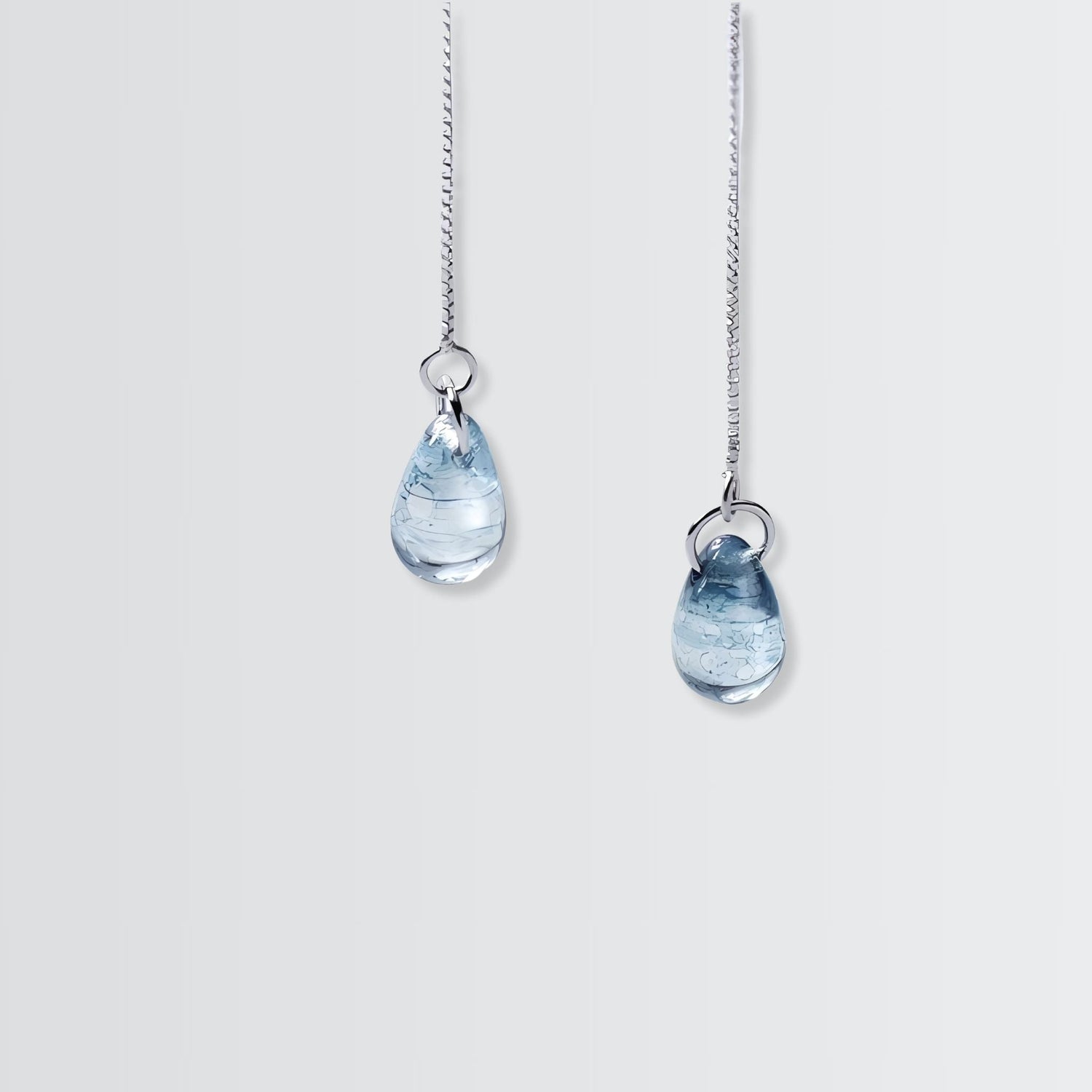 Glassy Tear Drops Chain Earrings