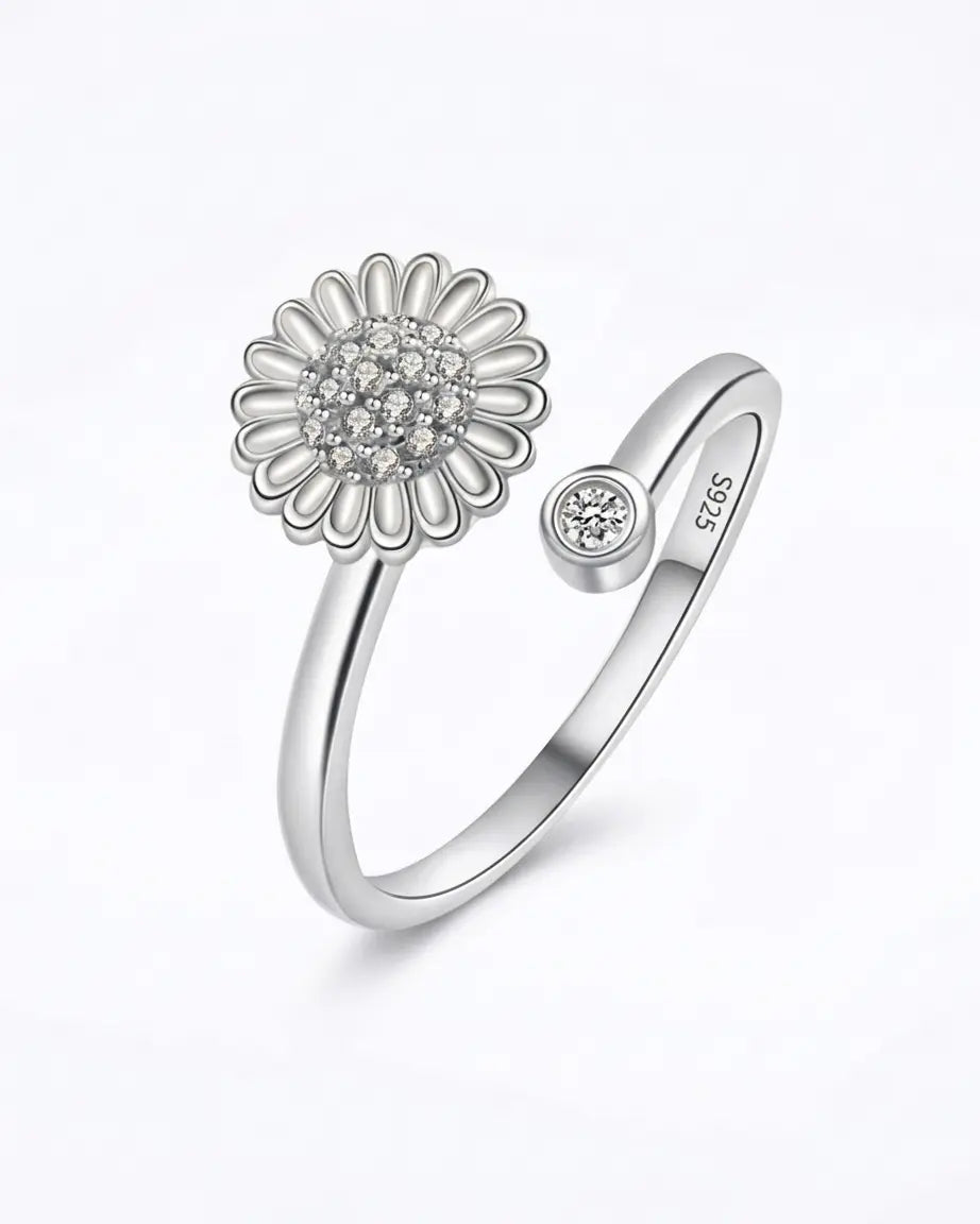 Blooming Daisy Spinner Ring -  Silver Ring by BLINGLANE