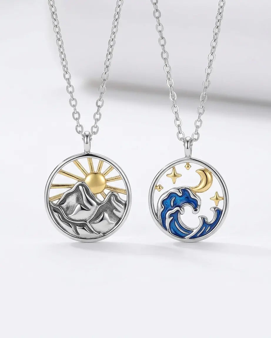 Chasing Horizons Together Couple Necklace - Silver Necklace by BLINGLANE