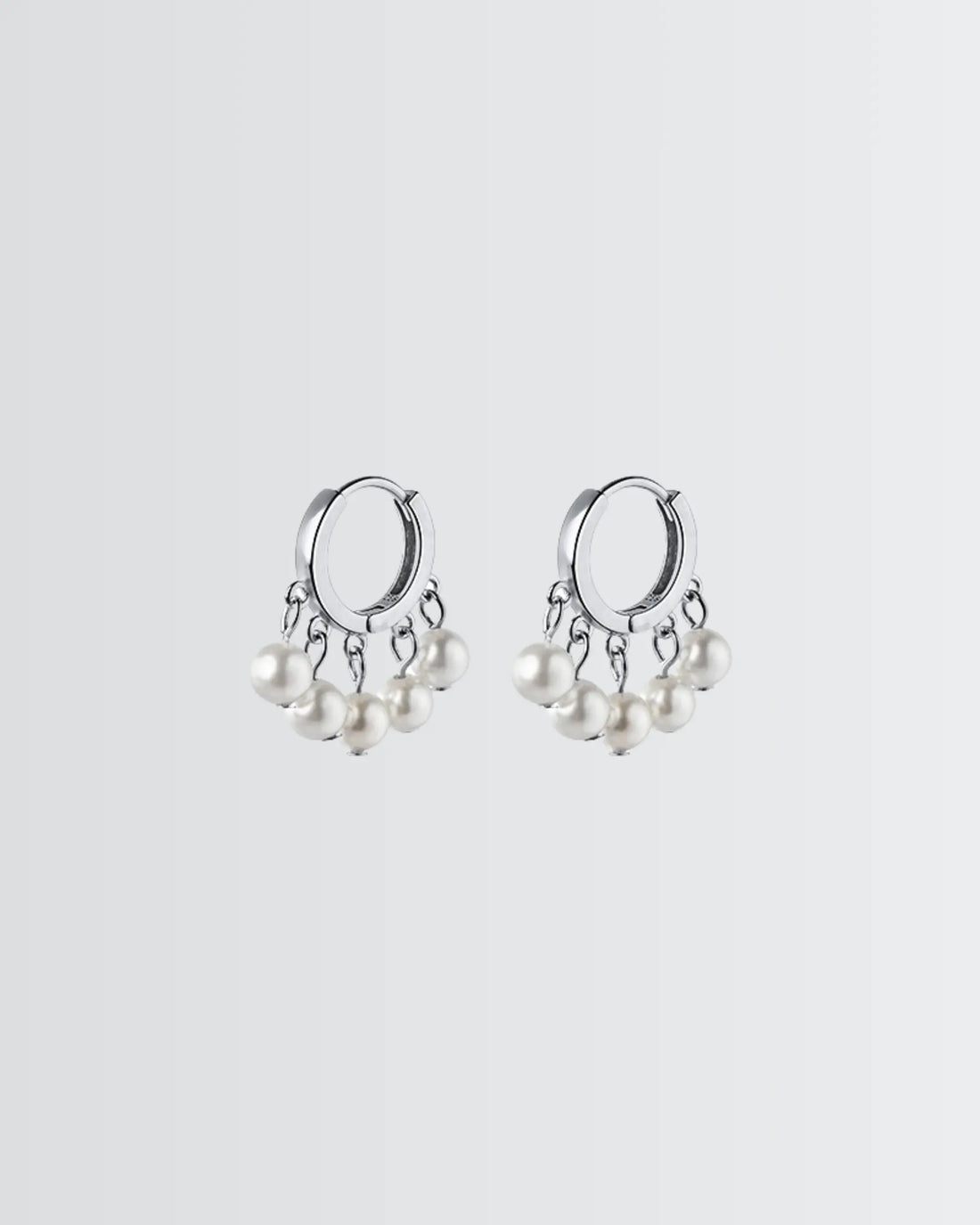 Gleaming Grace Pearl Hoops - Silver Earrings by BLINGLANE