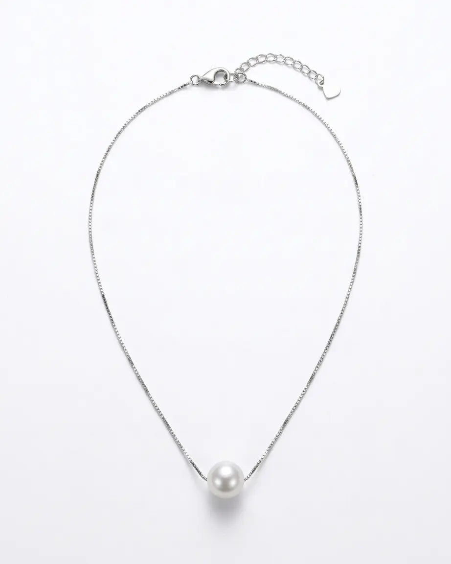 Minimal Pearl Necklace -  Silver Necklace by BLINGLANE