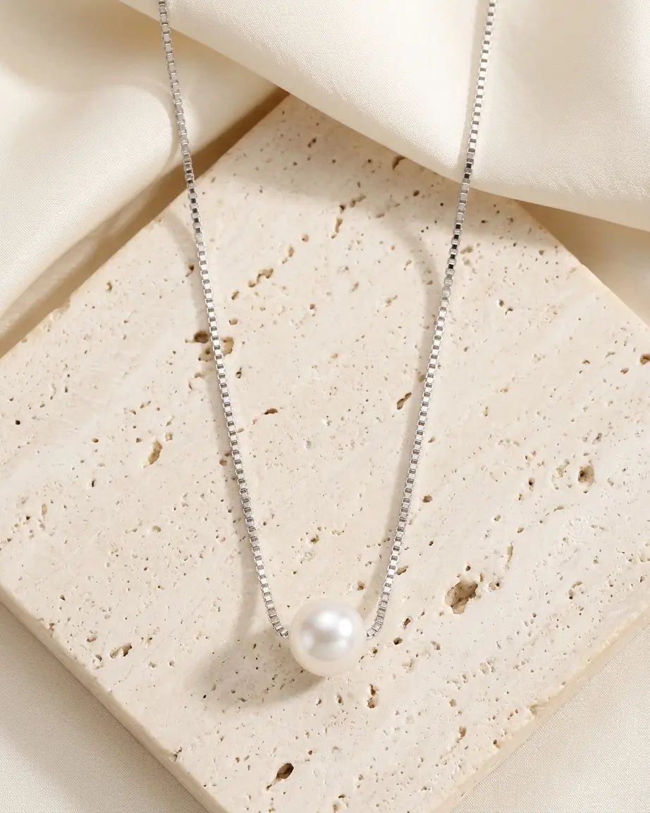 Minimal Pearl Necklace -  Silver Necklace by BLINGLANE
