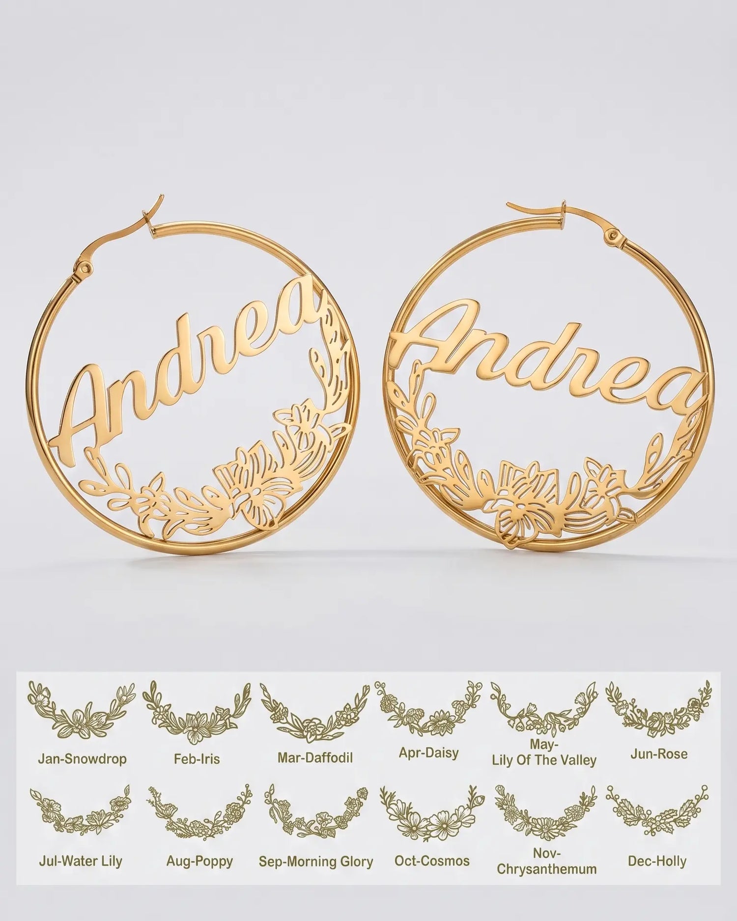 Personalize Your Name &amp; Birth Flower Hoop Earrings - Tailor -  Fashion Earrings by BLINGLANE