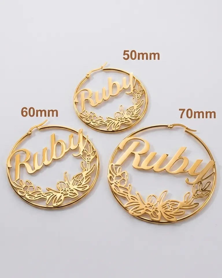 Personalize Your Name &amp; Birth Flower Hoop Earrings - Tailor -  Fashion Earrings by BLINGLANE