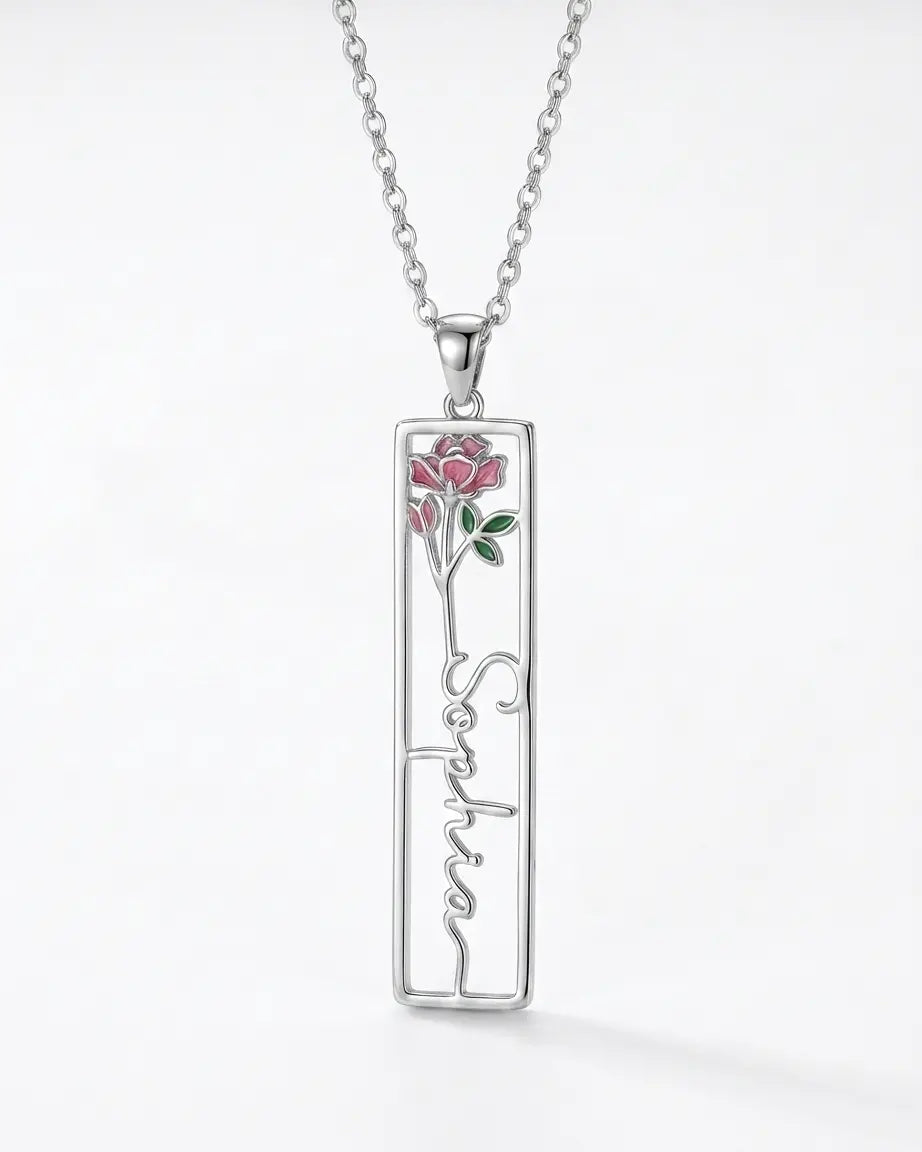 Personalize Your Name &amp; Birth Flower Oblong Necklace-Tailor -  Fashion Necklace by BLINGLANE