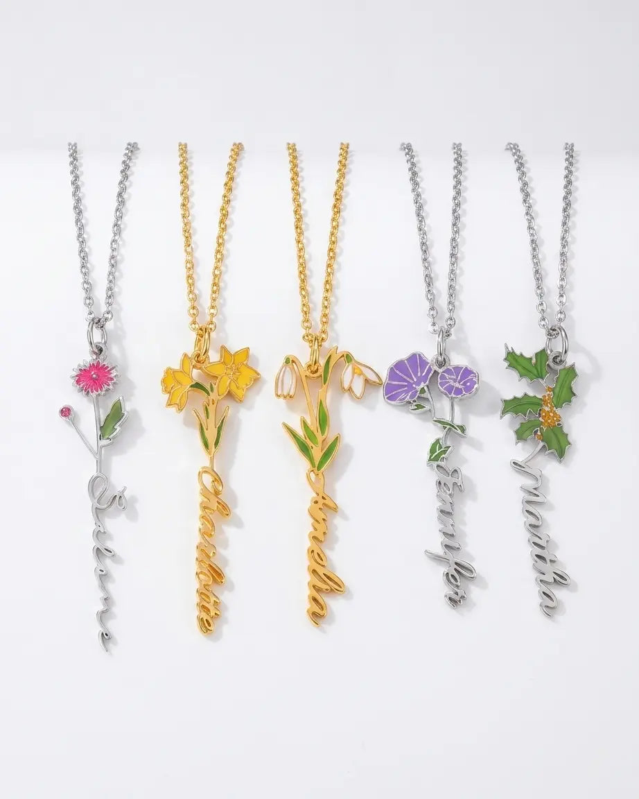 Personalize Your Name &amp; Enamel Birth Flower Necklace-Tailor -  Fashion Necklace by BLINGLANE
