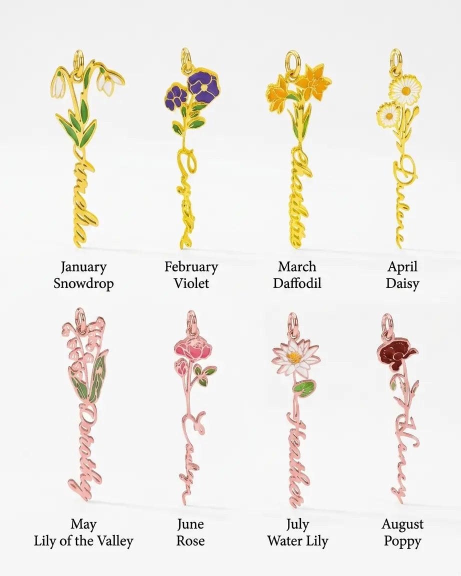Personalize Your Name &amp; Enamel Birth Flower Necklace-Tailor -  Fashion Necklace by BLINGLANE