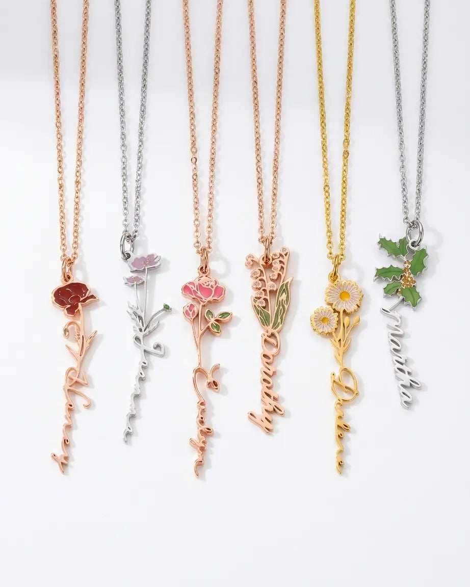Personalize Your Name &amp; Enamel Birth Flower Necklace-Tailor -  Fashion Necklace by BLINGLANE