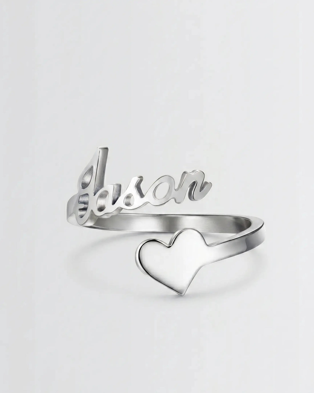 Personalize Your Name & Heart Silver Ring - Silver Ring by BLINGLANE