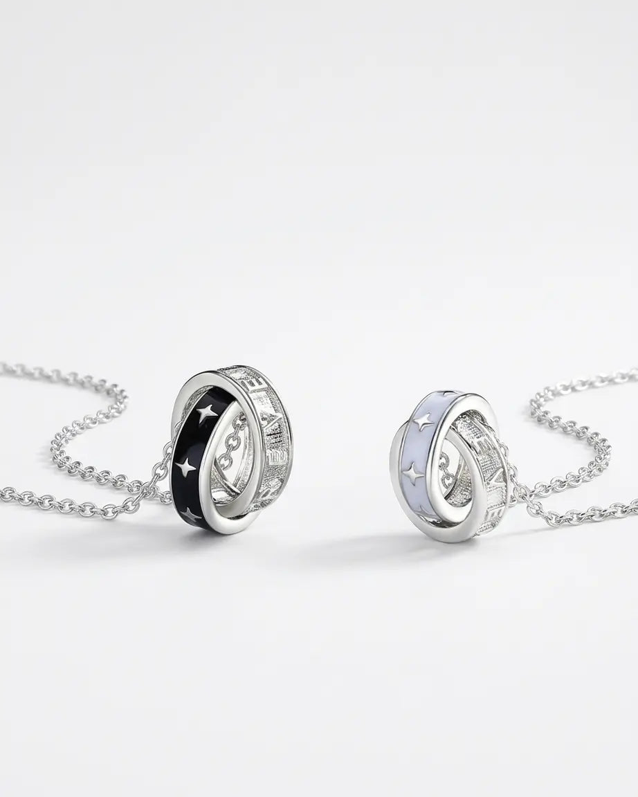 Ringed Together Forever Couple Necklace - Silver Necklace by BLINGLANE