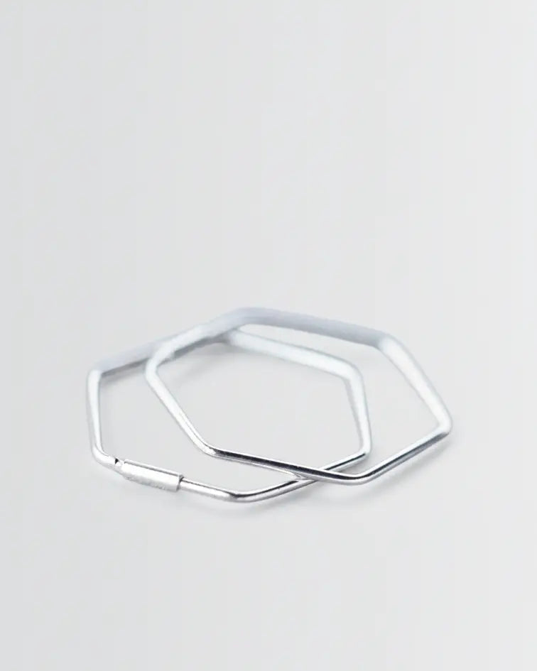 Schematic Hexagon Hoops -  Silver Earrings by BLINGLANE