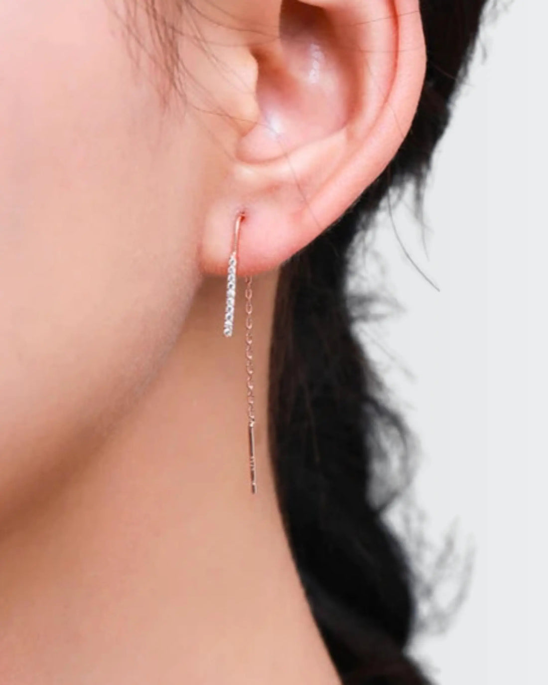 Sleek Bar Threader Earrings -  Silver Earrings by BLINGLANE