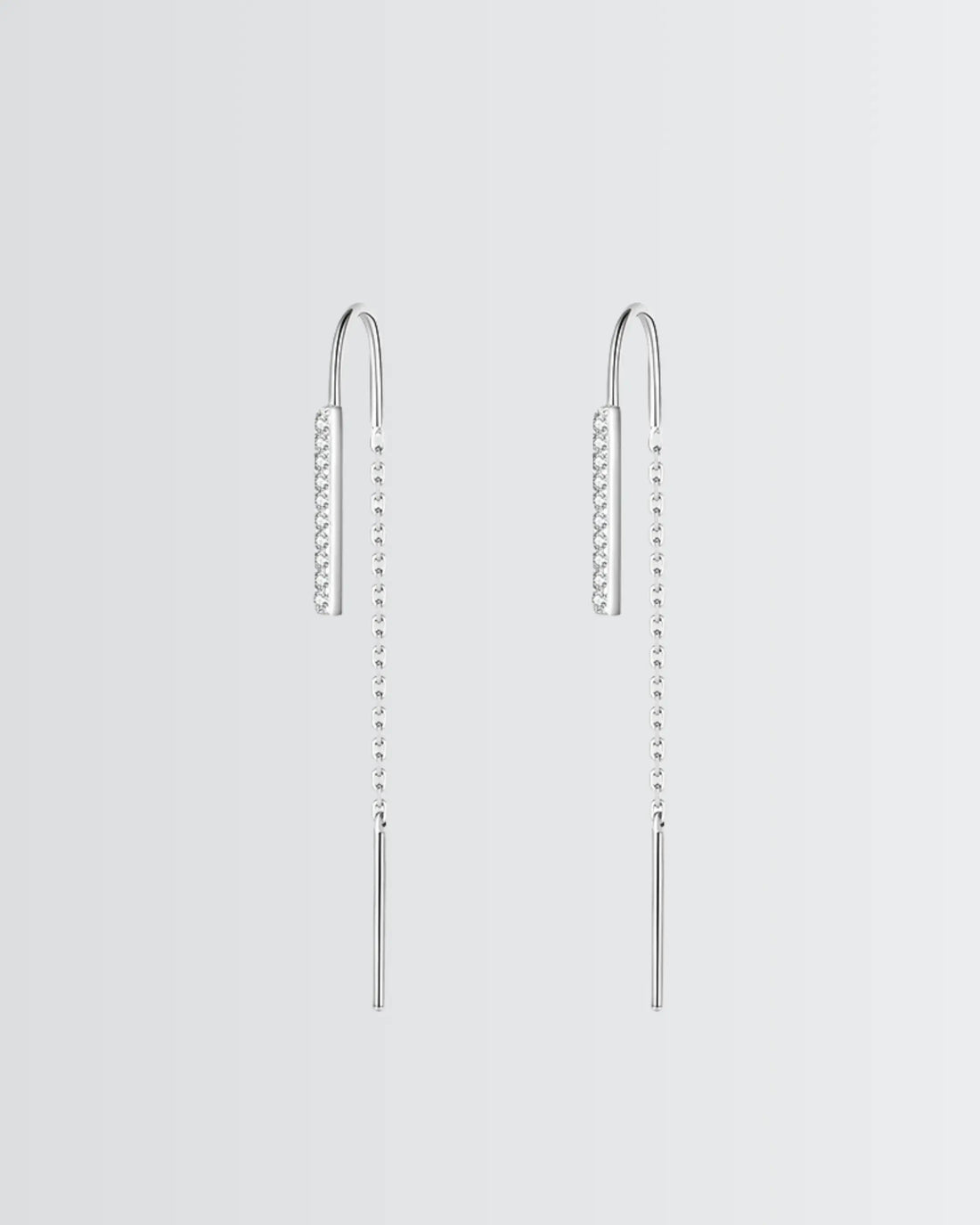 Sleek Bar Threader Earrings - Silver Earrings by BLINGLANE