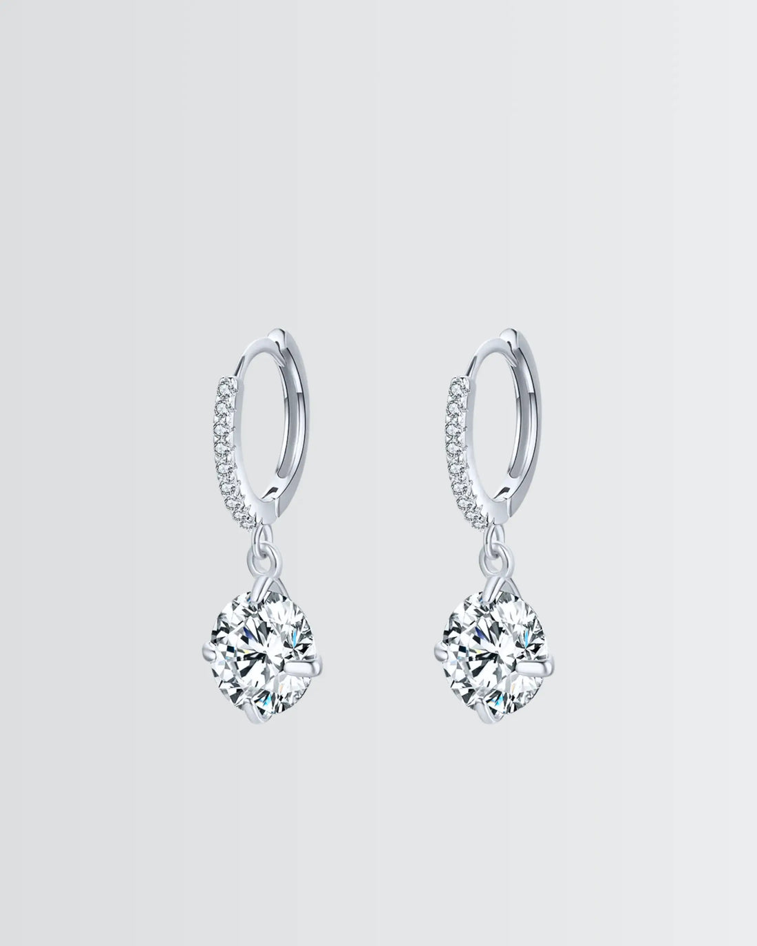 Sparkling Solitaire Minimal Hoops - Silver Earrings by BLINGLANE