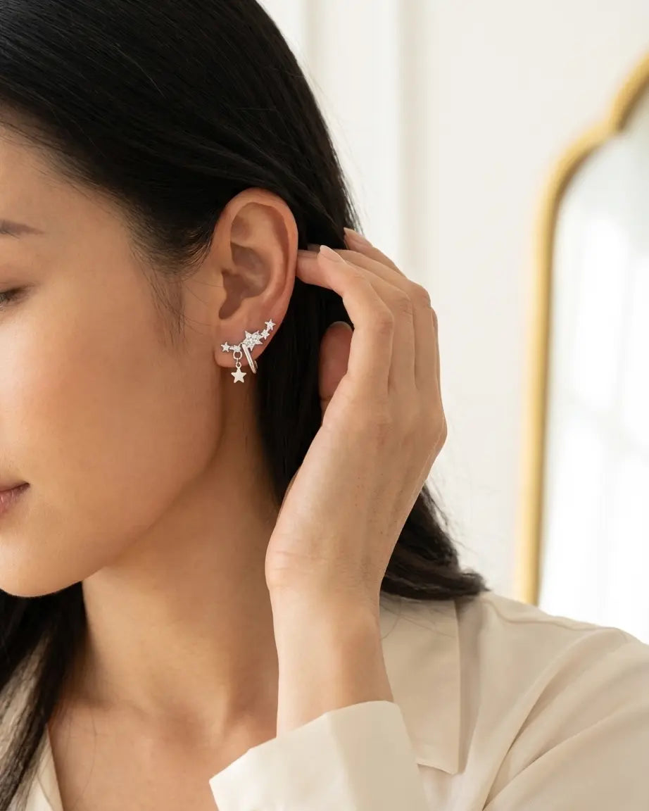 Starlit Curve Ear Cuffs -  Silver Earrings by BLINGLANE