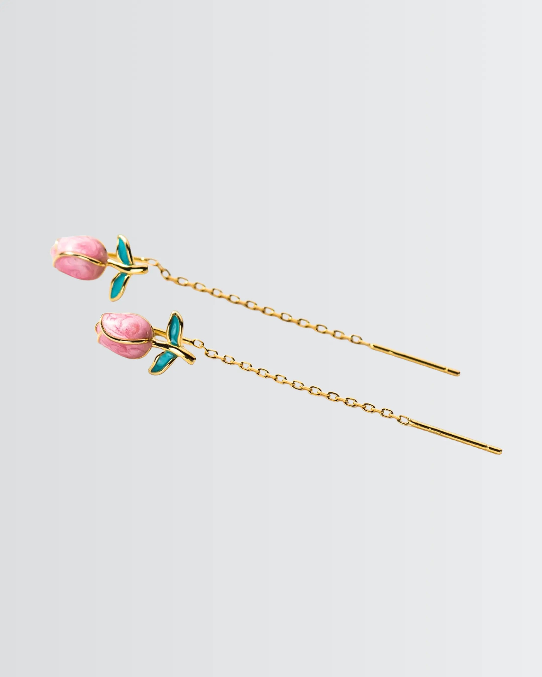 Tulip Reimagined Chain Earrings -  Silver Earrings by BLINGLANE