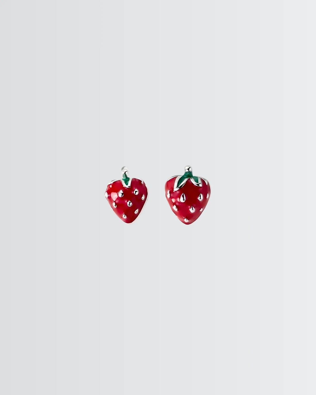 Yummy Strawberry Mini Studs - Silver Earrings by BLINGLANE