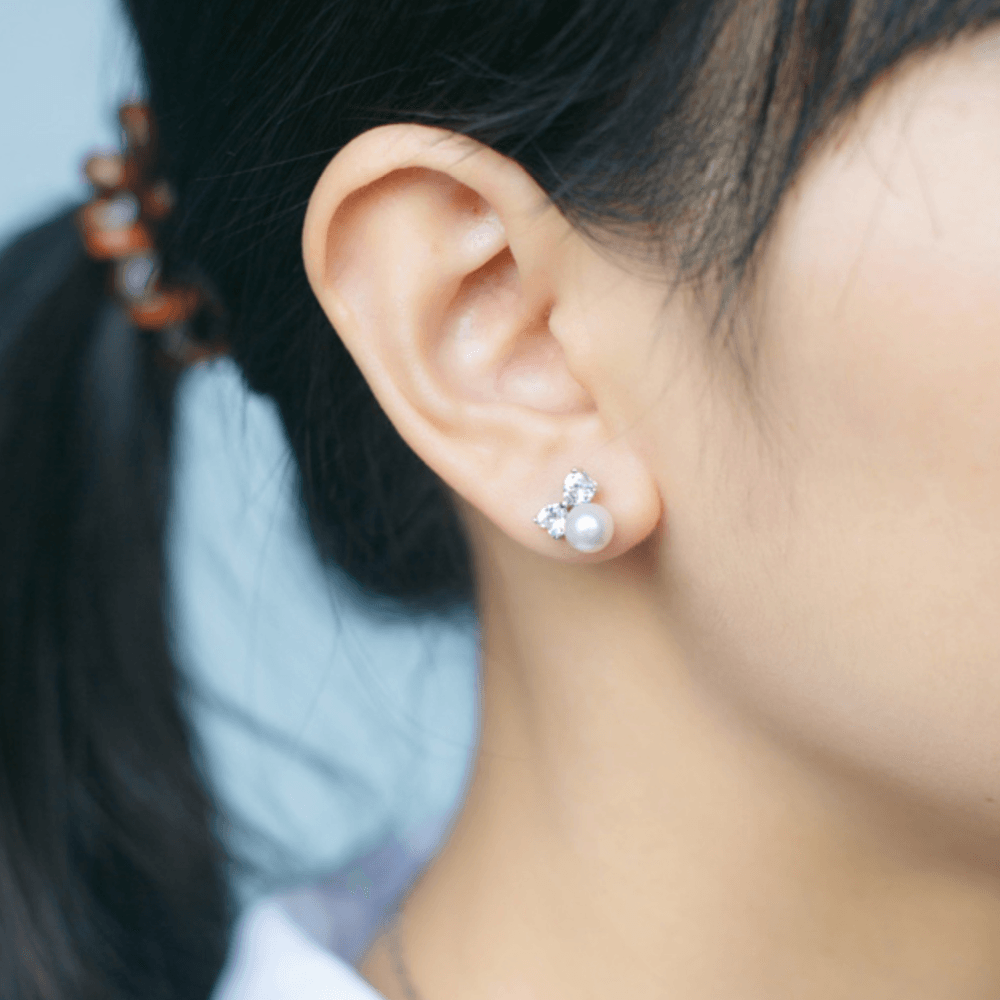 Graceful Bow Pearl Studs - Blinglane